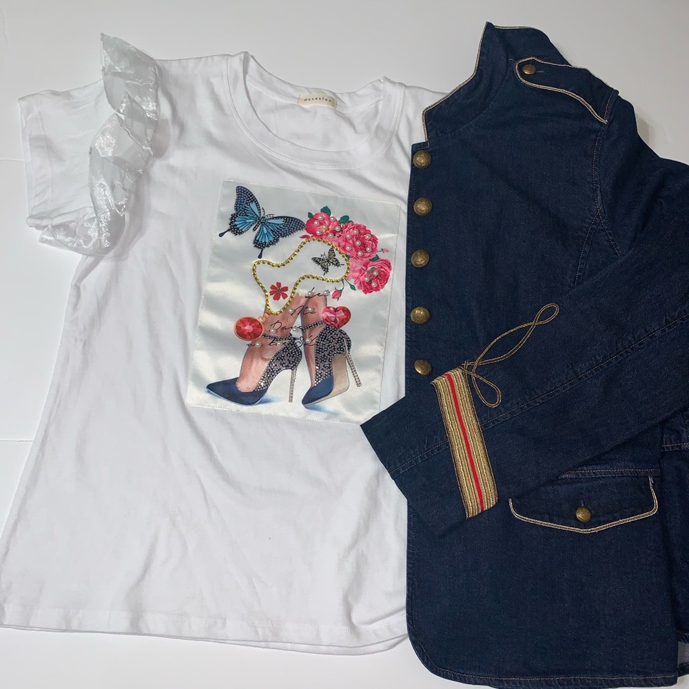 Glam Shoe Diva Graphic Tee w Pearls [TO-75] - Picture 6 of 8